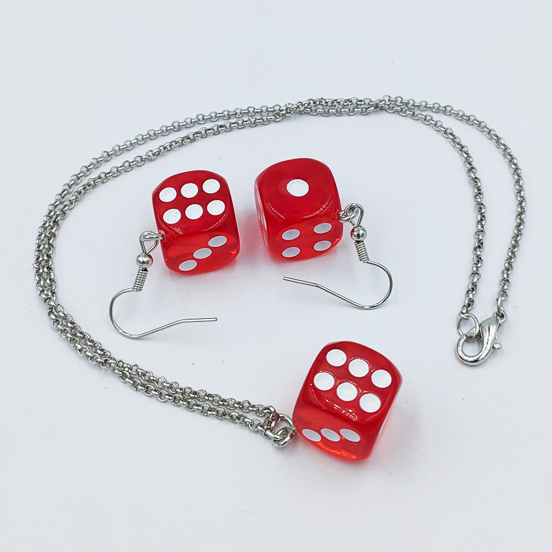 Nihaojewelry Wholesale Fashion Metal Chain Dice Pendant Earrings Necklace Set display picture 8