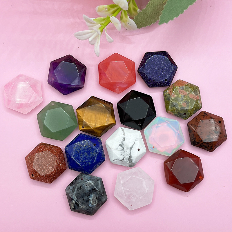 天然水晶玛瑙六芒星25*28mm吊坠 菱形大卫星六边形项链饰品配件