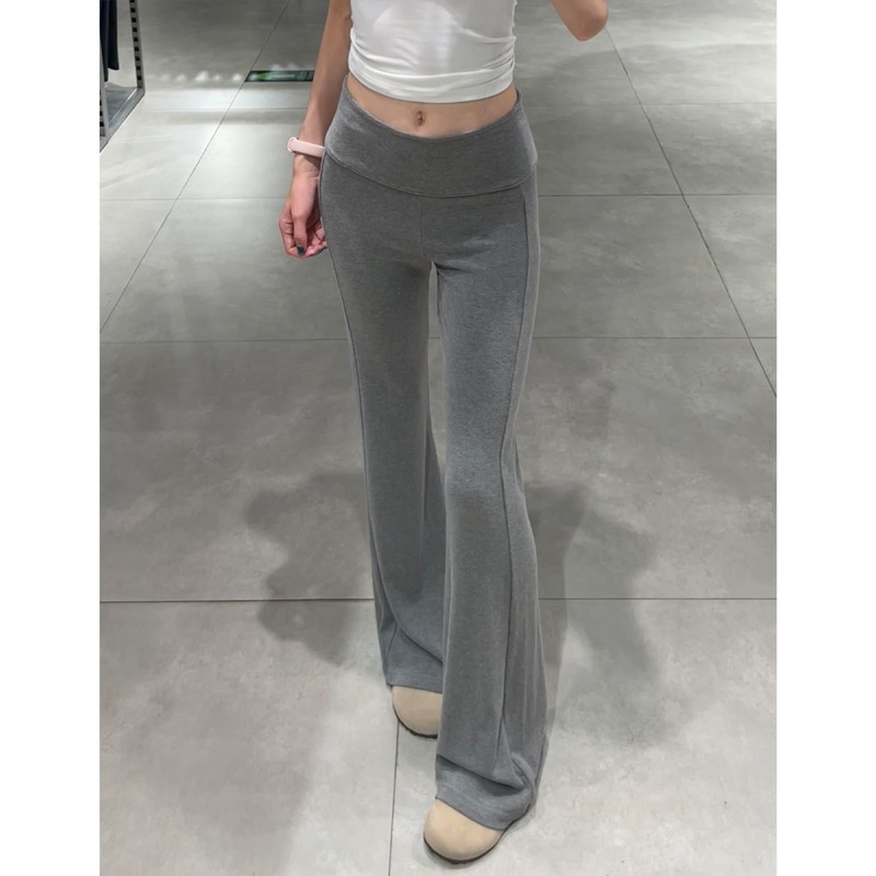 Light Gray Slim-Fit Flared Pants for Petite Women, New Spring Style, Lazy Style, High-Waisted, Drapey, Slimming, Versatile Bell-Bottom Pants