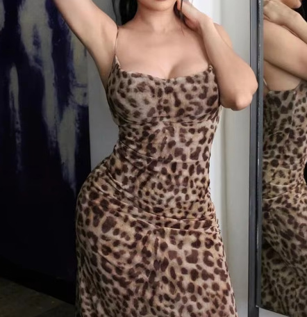 Cross-border Summer New Women's Clothing Animal Print Strap Long Dress Slimming And Sexy Pleated Design_ecoleips.com