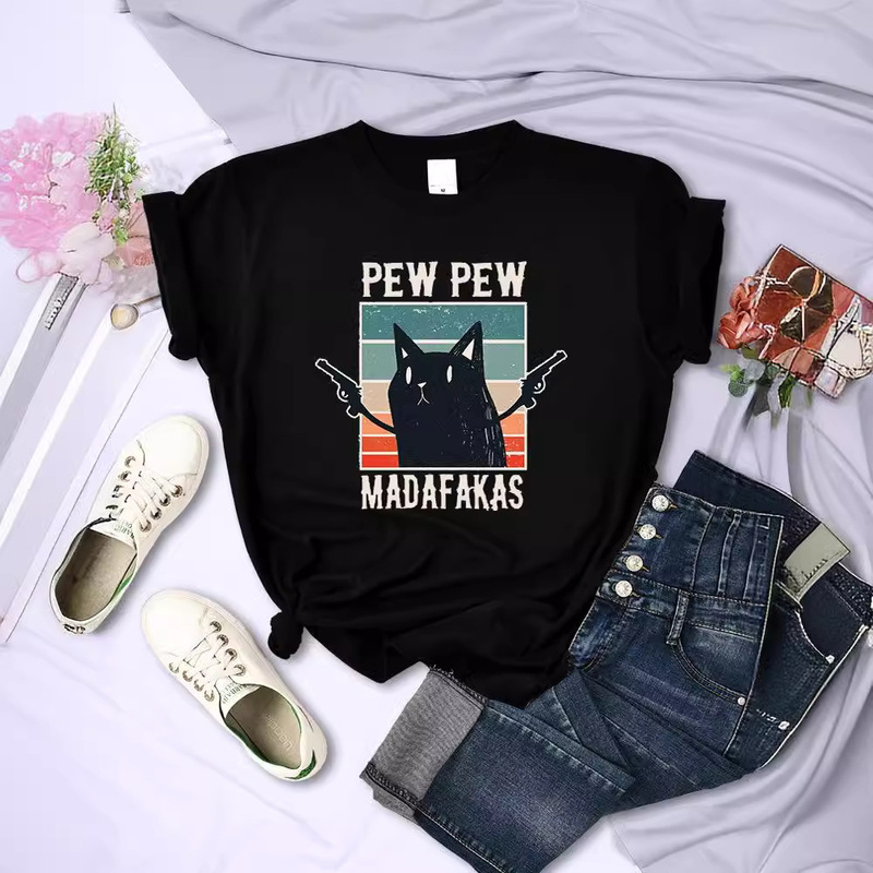 Cross-border Cute Funny Print Women's Hip-hop Retro T-shirt Creative Casual Top Round Neck Women's T Short Sleeve