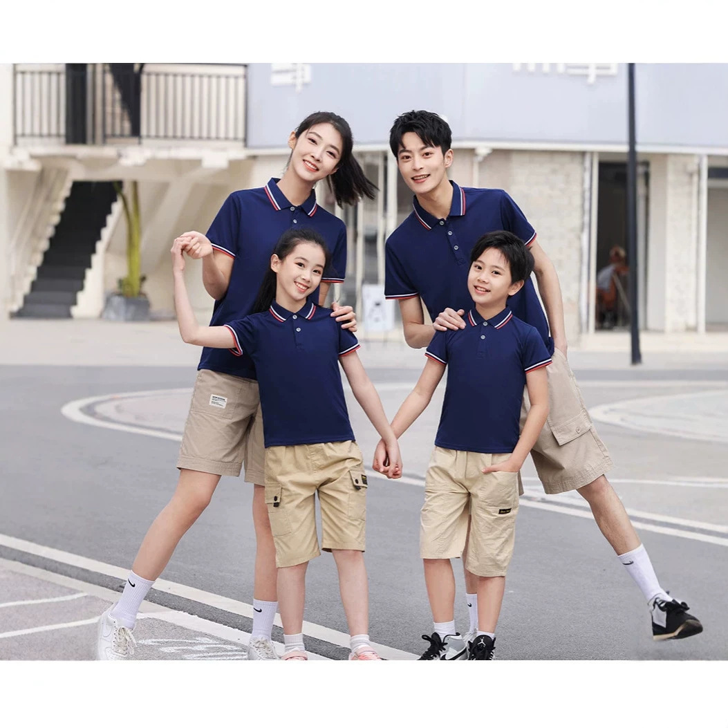 Men's polo shirts, collared, wholesale, solid color, breathable short-sleeved, father-son/son matching outfits, source factory.