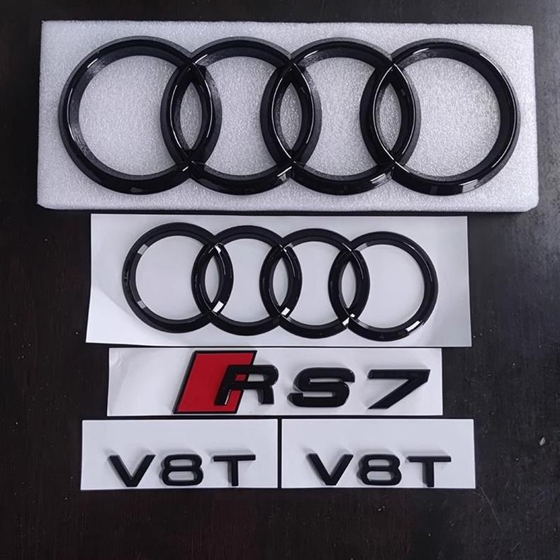 Audi RS7 car emblem, original A7 modified front grille, four-ring emblem, V8T side emblem, black rear tail emblem, car accessories