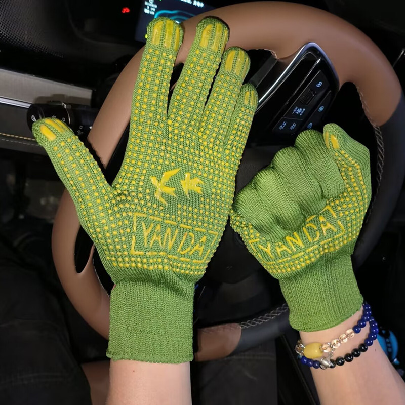 尼龙加长手腕手套十针点胶劳保防护防滑砍甘蔗耐磨军绿色点塑手套