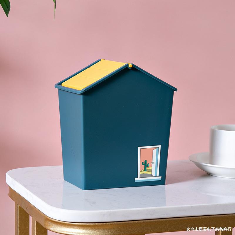 Nordic Style House-Shaped Desktop Swing-Top Trash Can Household Waste Paper Creative Paper Basket Dormitory Storage Bucket with Lid Nordic Style House-Shaped Desktop Swing-Top Trash Can Household Waste Paper Creative Paper Basket Dormitory Storage Bucket with Lid