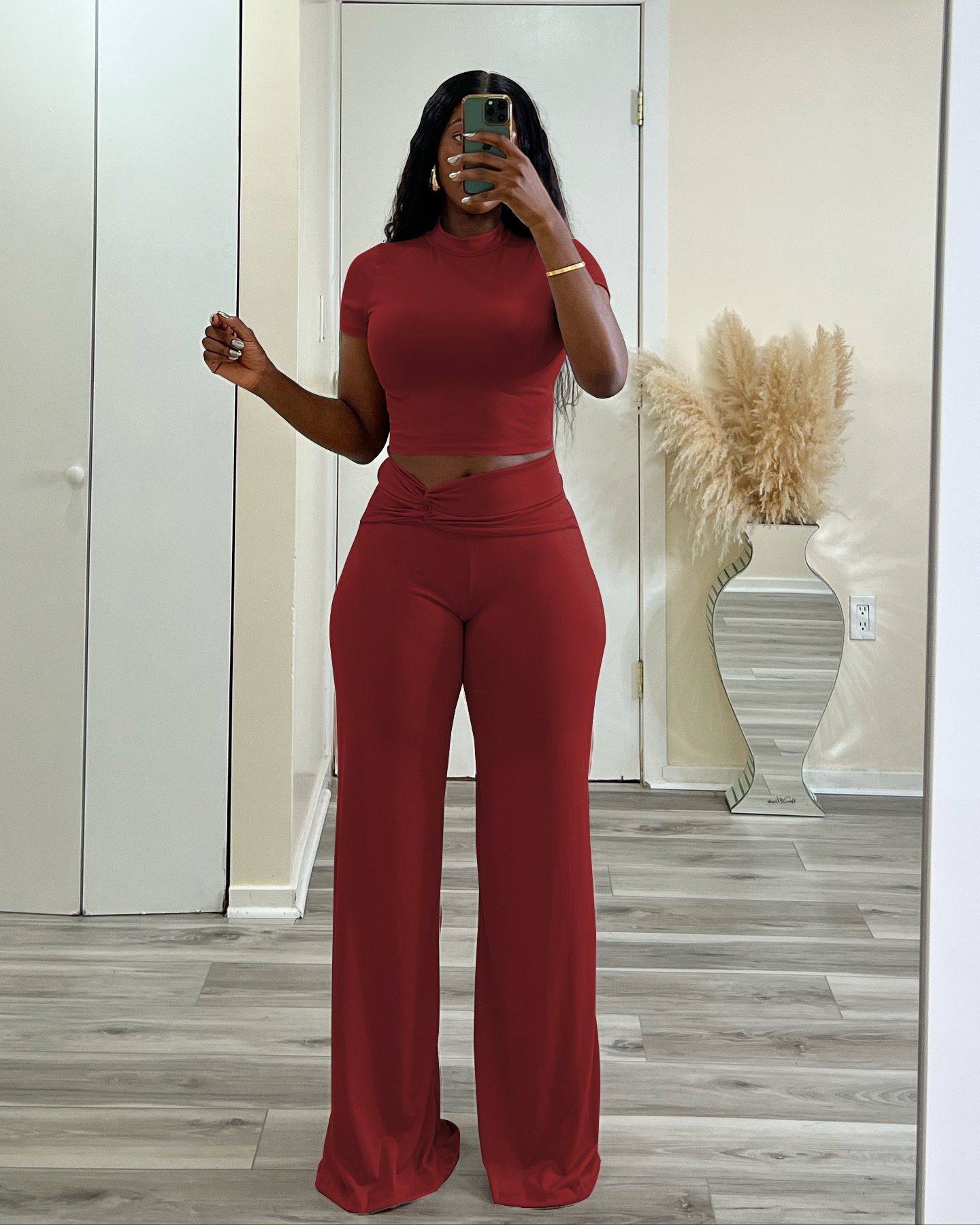 High Waisted Slimming Wide Leg Trouser And Top Two Piece Set_voghion.com