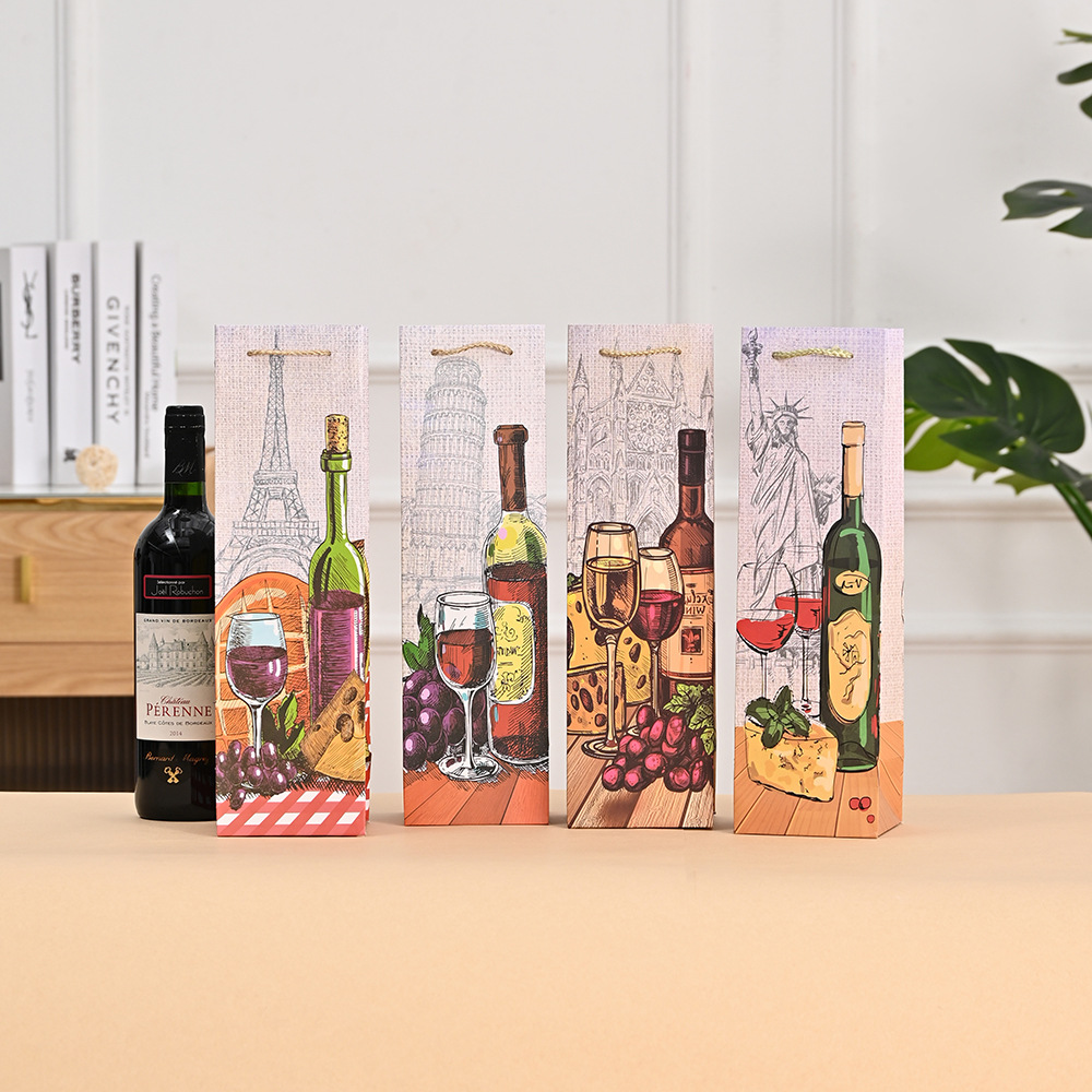 跨境新品上线圣诞红酒包装袋礼品袋白卡酒水手提袋源头厂家批发