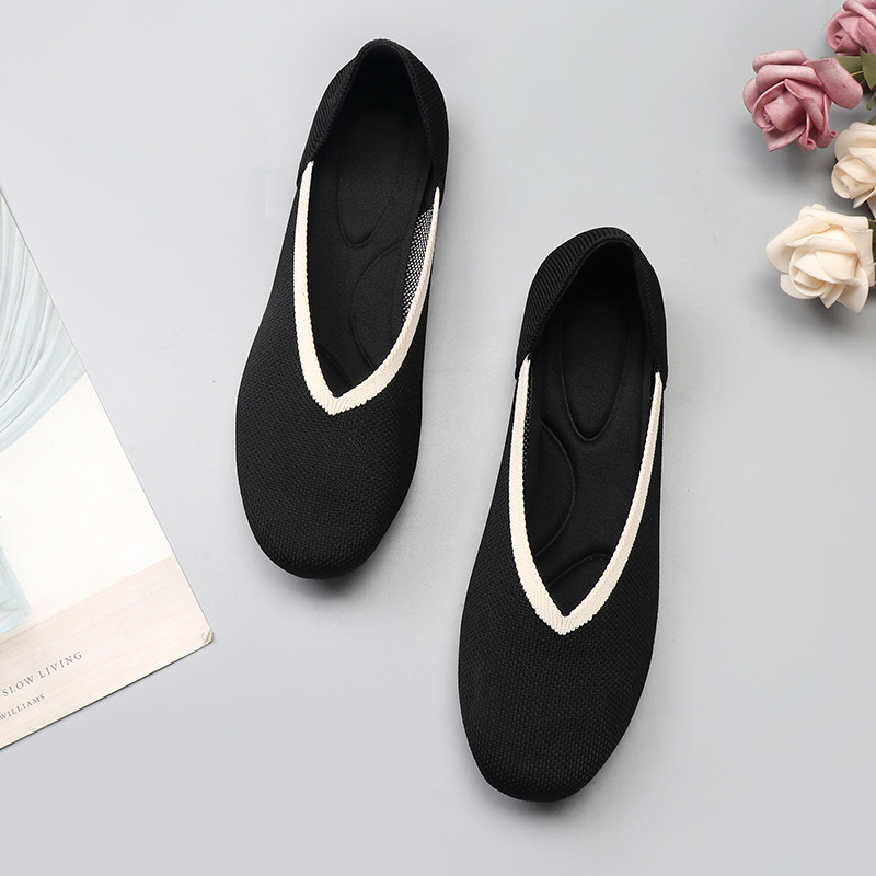Gestrickte Damen Slipper Pointed Toe Ballerinas Für Schwangere_voghion.com