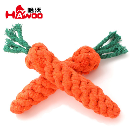 Manufacturer wholesale hand-woven cotton rope carrot Hawo dog chewing rope pet supplies rope knot toys