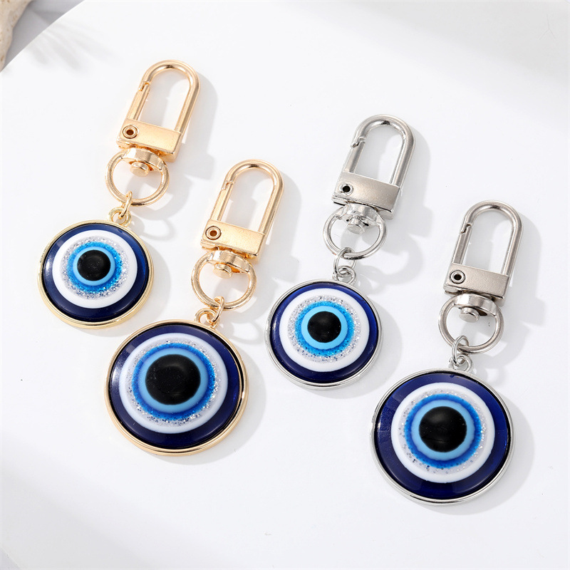 Fashion Alloy Inlaid Resin Eye Shaped Keychain Round Blue Eyes Bag Pendant Accessories display picture 1