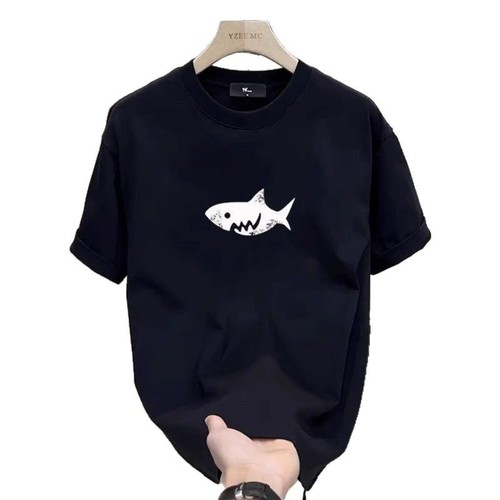 White Short Sleeve T-Shirt for Men - Summer Pure Cotton Heavyweight 2025 Youth Half Sleeve Base Shirt Loose Trendy