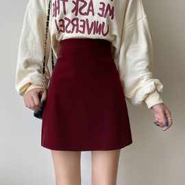 红色半身裙女2024秋款高腰显瘦短款包臀裙短裙a字皮裙性感包臀裙