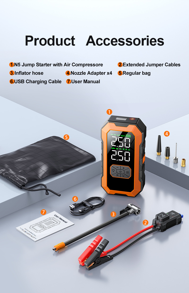 [N5] Cross-Border Jump Starter, Car Electrical Appliance, Car Emergency Power Supply, Jump-Starting, Inflating, Multi-Functional
