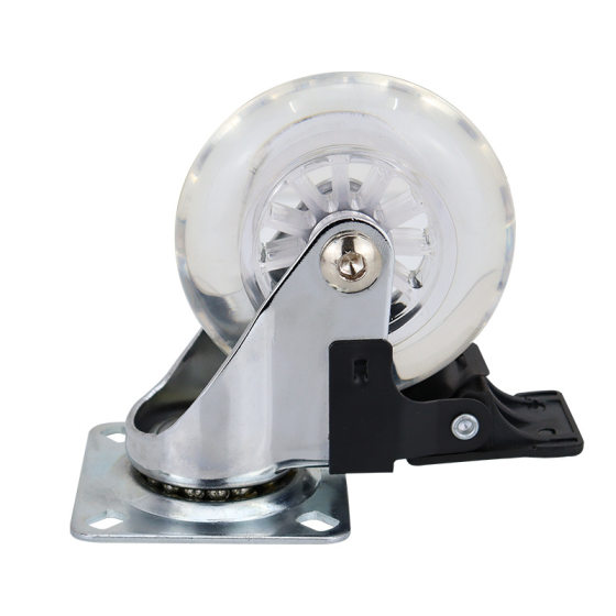 Factory Direct crystal transparent wheel 1.5-inch 2-inch industrial caster universal wheel with brake PU mute furniture wheel