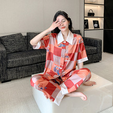 女夏仿真家居服高级简约休闲日韩甜美可外穿春秋短袖套装优雅轻奢
