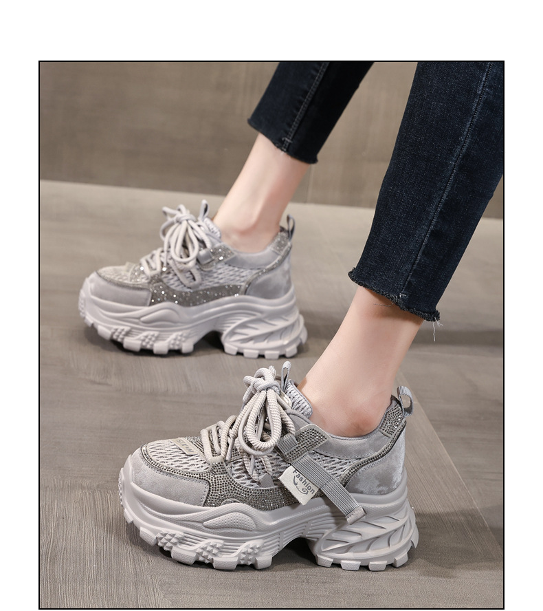 Giày sneaker nữ đế dày chunky lưới thoáng khí tăng chiều cao — màu be chi tiết 14