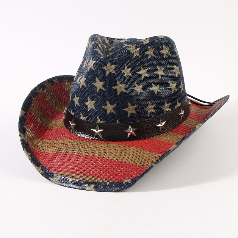 Fashion Personality Men's and Women's Five-pointed Star Color PU Belt All-match Western Denim Hat Travel Street Sunshade Top Hat