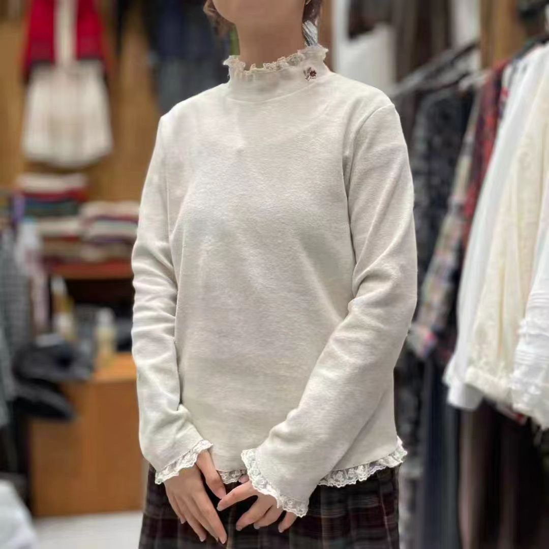蕾丝花边打底衫 2025冬季新款 森系风刺绣半高领上衣女T恤825-343