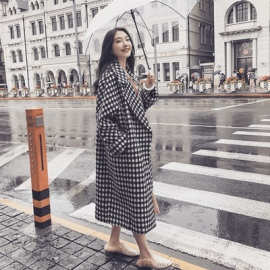 大码女装千鸟格格子大衣2026新款胖MM中长款黑白冬呢子妮子毛呢