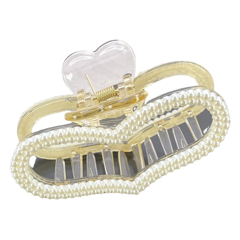 Gran estilo coreano transparente horquilla costura doble fila perla clip temperamento de moda espalda Cabeza clip de pelo clip de tiburón accesorios para el cabello