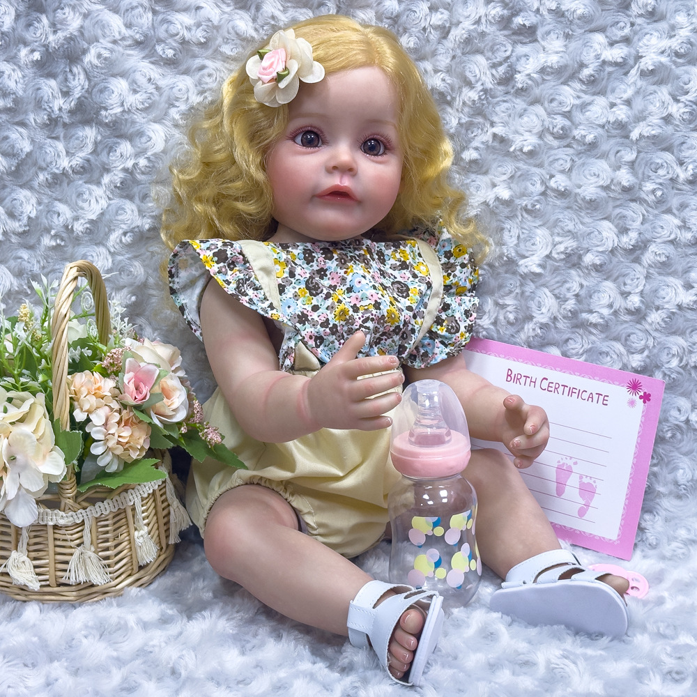 Muñeca de baño para acompañar bebés 55 ojos de fábrica directa muñeca de simulación juguetes caseros grandes cabello largo cm