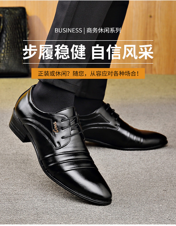 Giày da nam công sở lịch lãm kiểu Anh buộc dây, mũi nhọn, gót thấp — WZ08 màu đen chi tiết 4