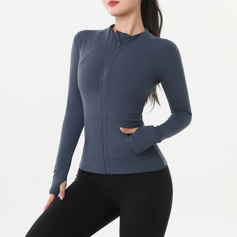 Damen-Cardigan mit Reißverschluss, gefüttert, schnelltrocknend, langärmlig, atmungsaktiv, ideal für Sport, Yoga, Fitness und Laufen_voghion.com