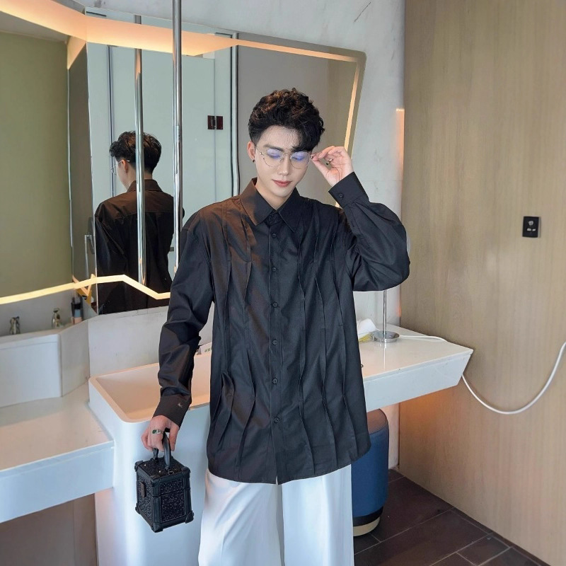 White Men's Shirt Spring and Autumn Long-Sleeve Casual Loose Plus-Size Stylish High-End Thin Inner Layer Trendy