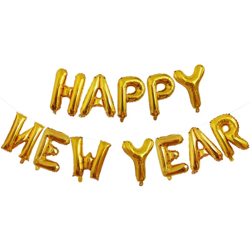 Celebración de Año Nuevo Carta de 16 pulgadas Feliz Año nuevo traje de globo de aluminio Globo de decoración de fiesta de año nuevo