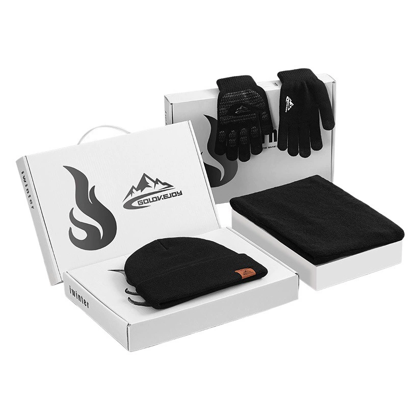 Подарочная коробка Перчатки Шапка Шарф Зимний теплый комплект из трех предметов Мужская и женская вязаная шерстяная шапка Шарф на флисовой подкладке Утолщенная