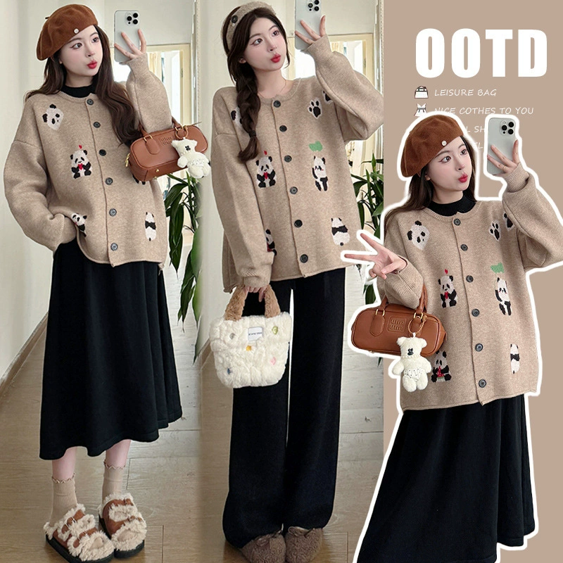 Модная панда корейская свободная вязаная кардиган дикий топ мягкий клейкий свитер куртка