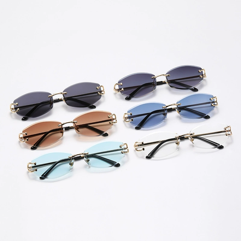[6083时尚无框切边太阳镜女 新款欧美潮版男女街拍墨镜sunglasses]