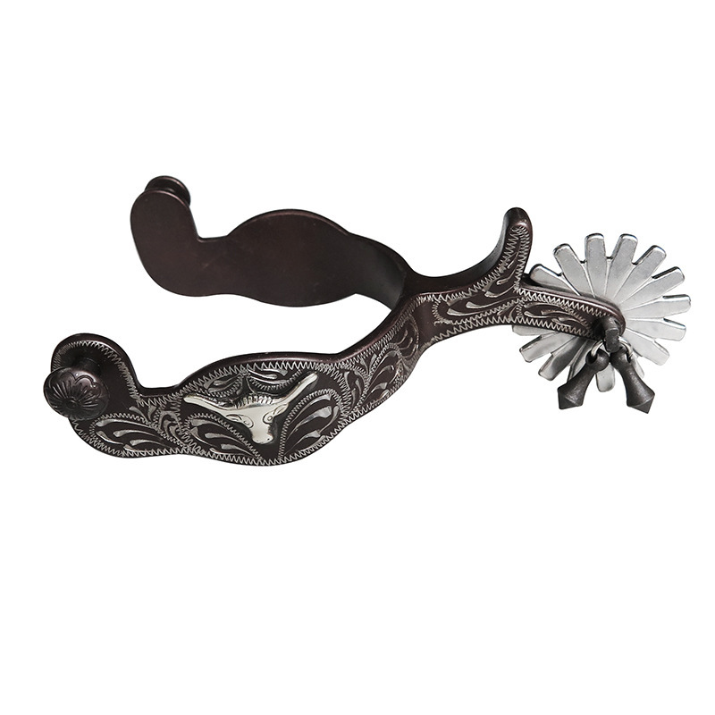 Iron Hair Bronze Western-Style Horse Thorn Inlaid with German Silver Decorative Plate Hand-Carved Denim Horse Thorn for Men [Sp5107]