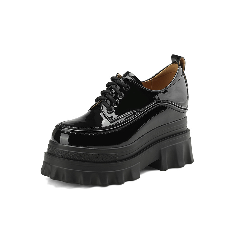 Giày loafer nữ đế xuồng cao gót 10cm, mũi tròn dây buộc, phong cách trẻ trung — màu be