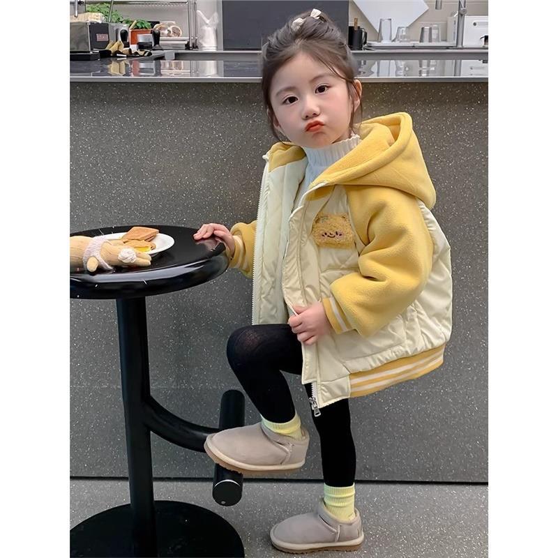 여자 코튼 패딩 재킷 2024 새로운 가을과 겨울 여자 면화 패딩 코트 어린이 버터 곰 기모 패딩 코트