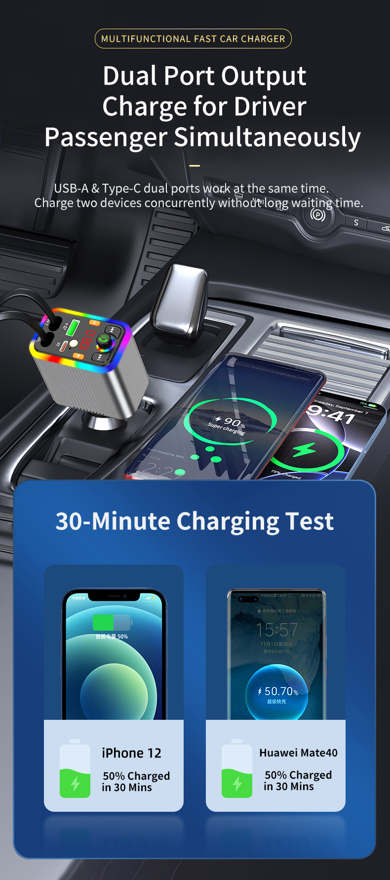 New car Bluetooth MP3 player with aluminum alloy shell, car charger, FM transmitter, hands-free calling, cross-border manufacturer supply
