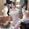 Mesh flower patchwork single shoulder suspender bottom wrap buttocks dress