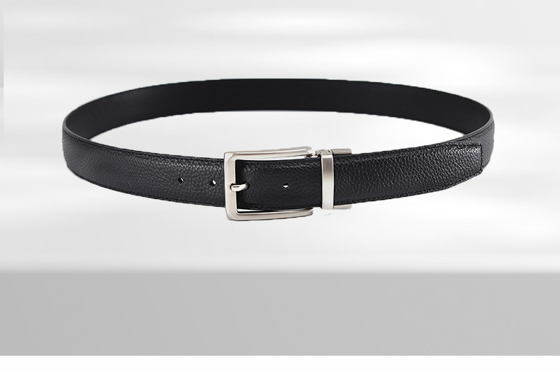 Men's belt made from top-grain cowhide, pin buckle, reversible buckle, double-sided genuine leather, versatile daily style belt for young and middle-aged men.