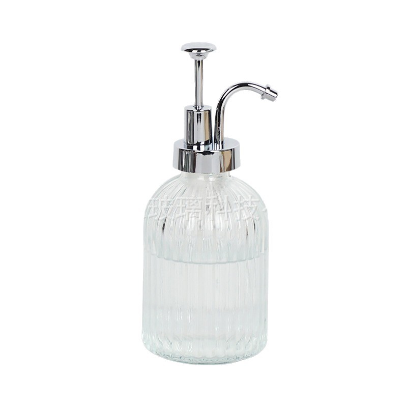 Botella de desinfectante de manos de vidrio al por mayor, botella de baño transparente, botella de cabeza de bomba de presión, botella vacía, botella de loción de estilo simple