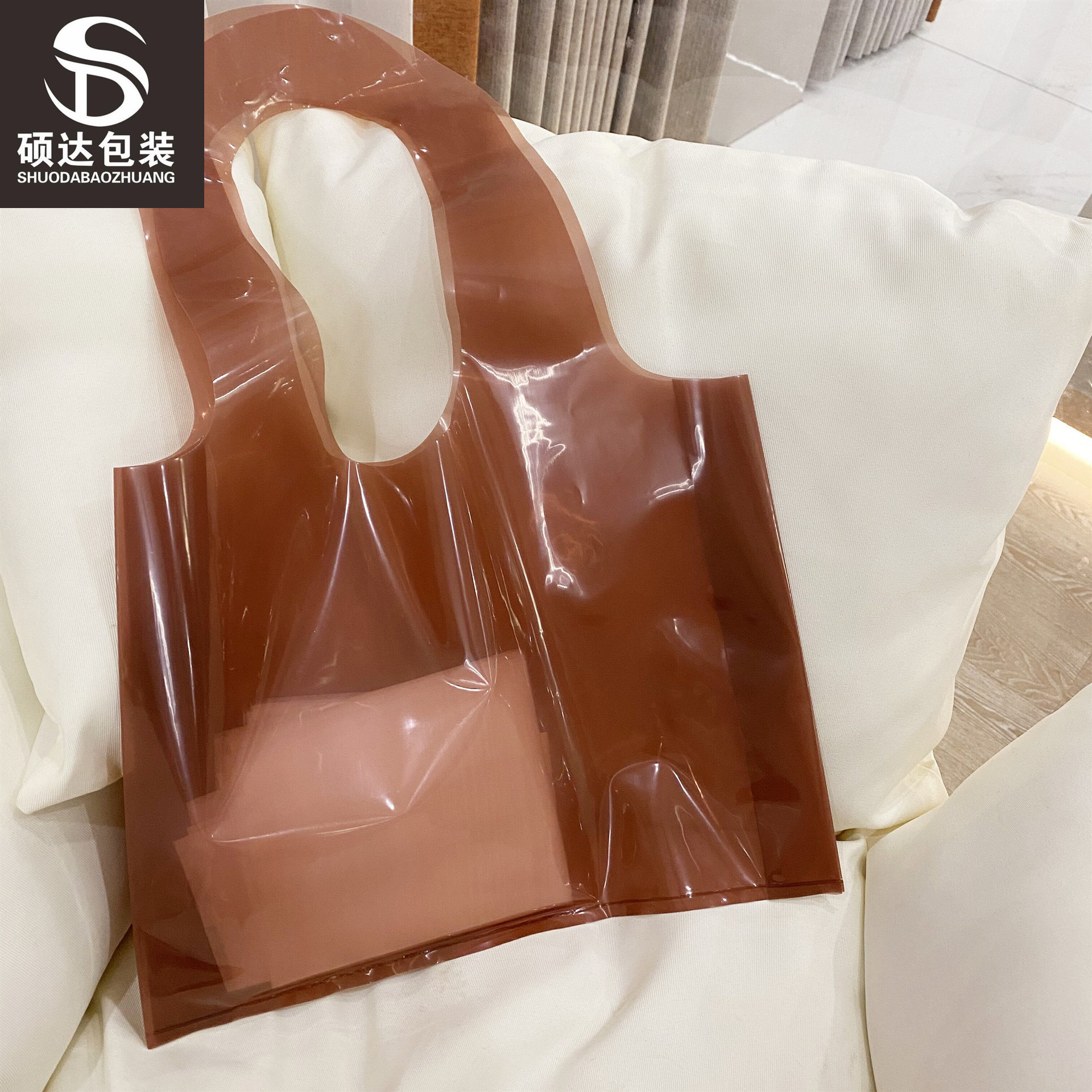 PE浅酒红色透明塑料手拎袋手提服装袋韩版购物加厚个性创意包装袋