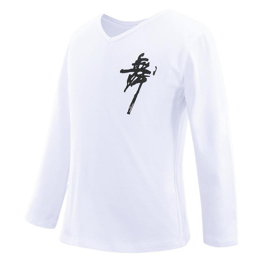 Ropa de baile para niños ropa de práctica de manga larga ropa de práctica de primavera palabra de baile blanco camiseta de fondo camisa cultural Ropa de baile chino