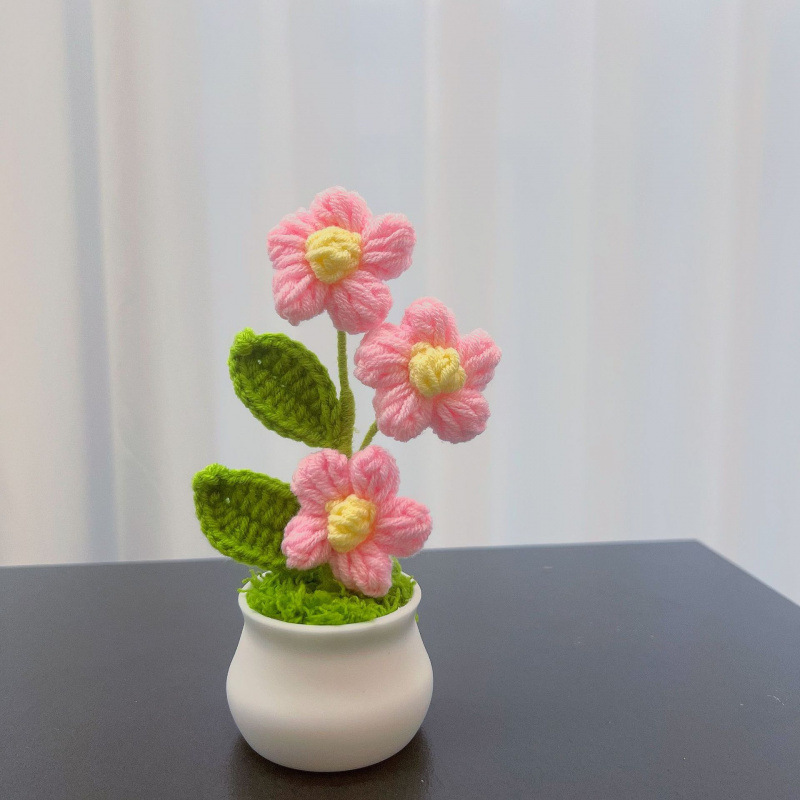 Lama tejida transfronteriza terminada, amor, planta en maceta, decoración de escritorio de estudio de flores artificiales, día de San Valentín, Navidad