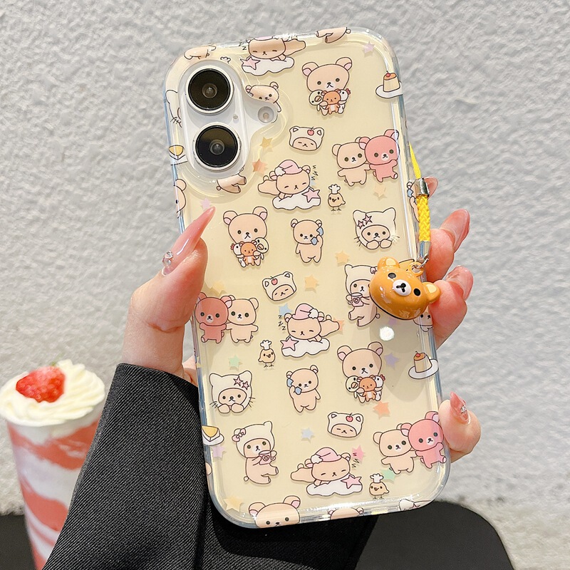 Relaxing Bear Bell Pendant Suitable for Apple 16Promax Mobile Phone Case Cover Iphone15 New 14 Cute 13