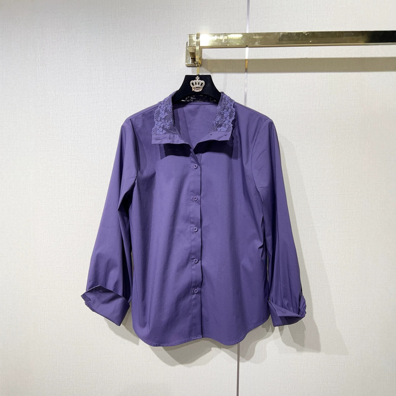 2026 Autumn New Simple and Sophisticated Style Dark Purple Lace Stand Collar Slimming Versatile Puff Sleeve Women's Shirt 2026 Autumn New Simple and Sophisticated Style Dark Purple Lace Stand Collar Slimming Versatile Puff Sleeve Women's Shirt