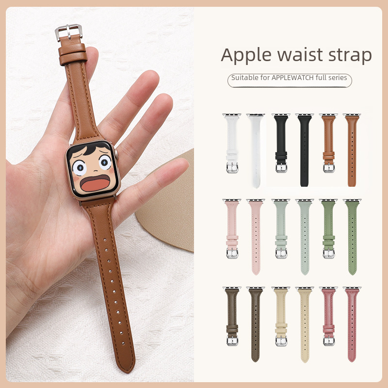 thumbnail image 2 of Adecuado para correa de iwatch 4/5/6/7/8ultra Apple Primera capa de cuero Correa de cintura pequeña para hombre Cuero fino delgado, 2 of 5