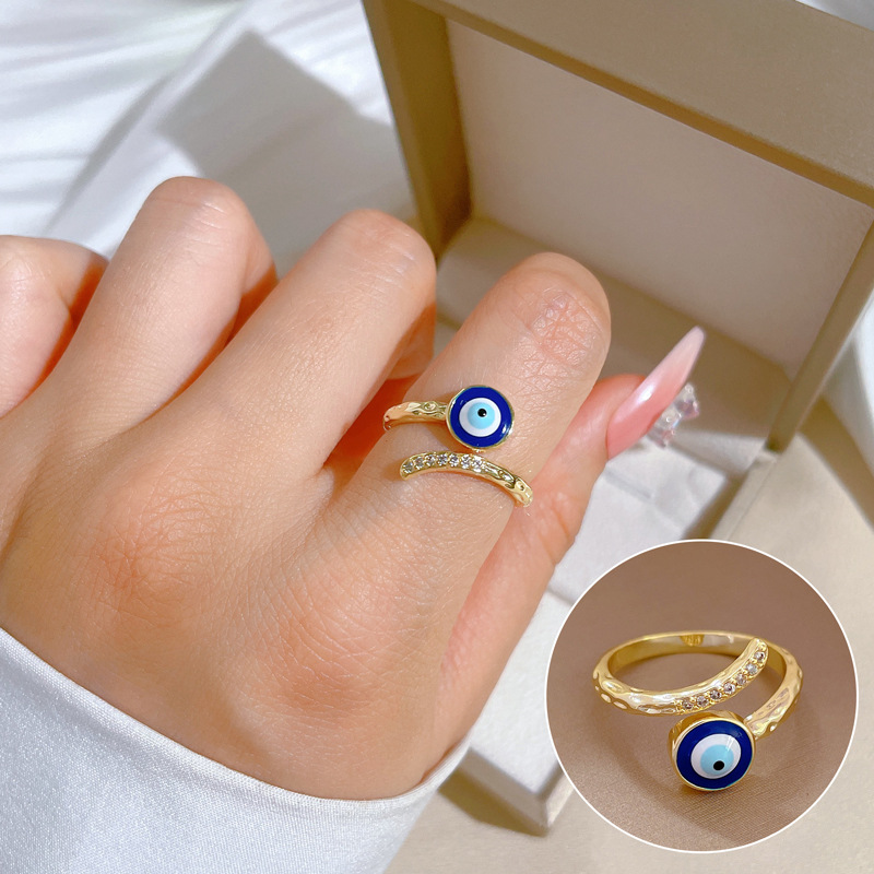 Brass Streetwear Plating Inlay Eye Zircon Open Ring display picture 5