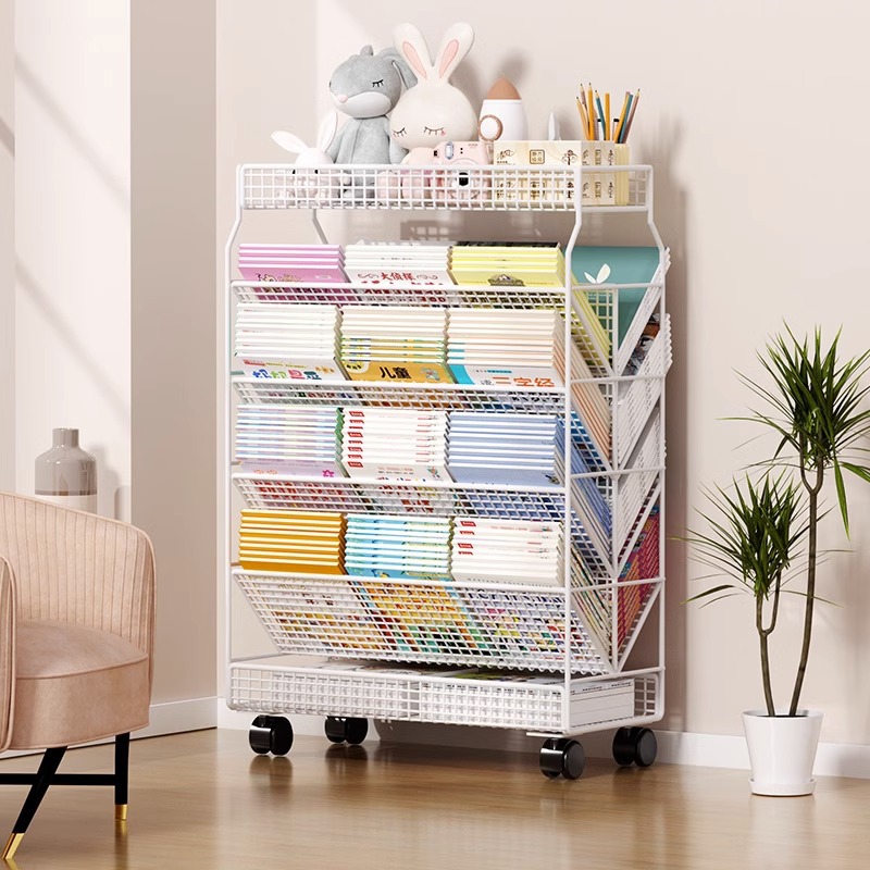 Almacenamiento de libros de escritorio de aula móvil con escritorio de la rueda junto a pequeña mesa estudiante estantería empuje y tirar rack al por mayor