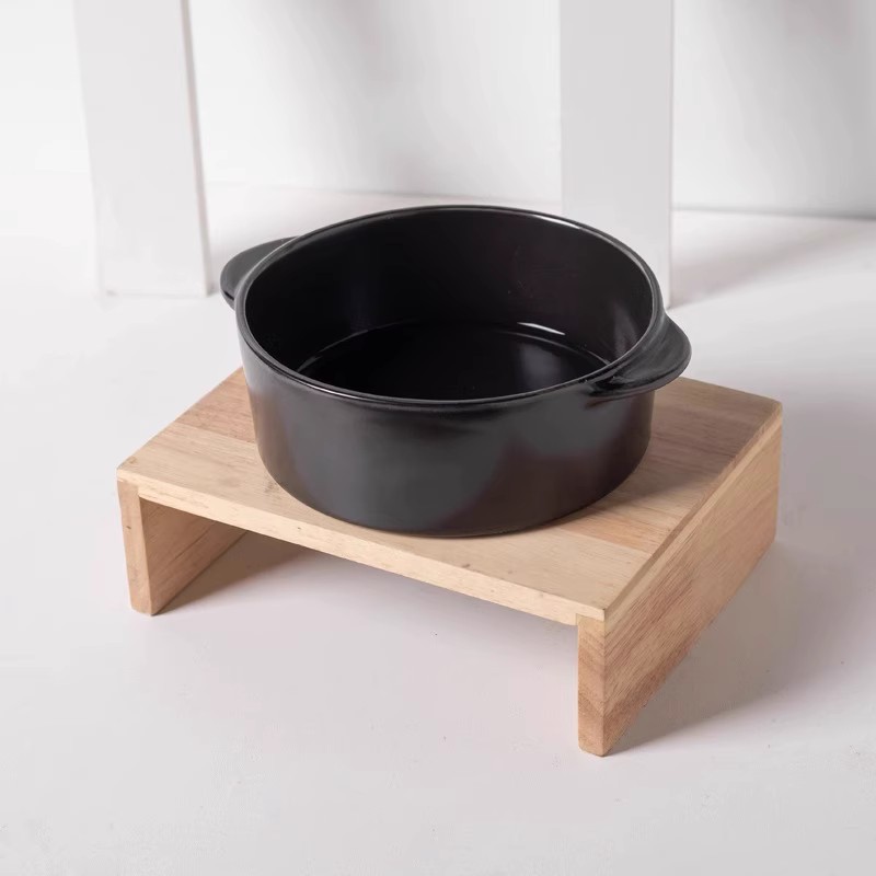 Tazón negro gato tazón de comida para gatos tazón de cerámica para mascotas tazón de arroz tazón de boca oblicua de pies altos antidetonantes protección del cuello