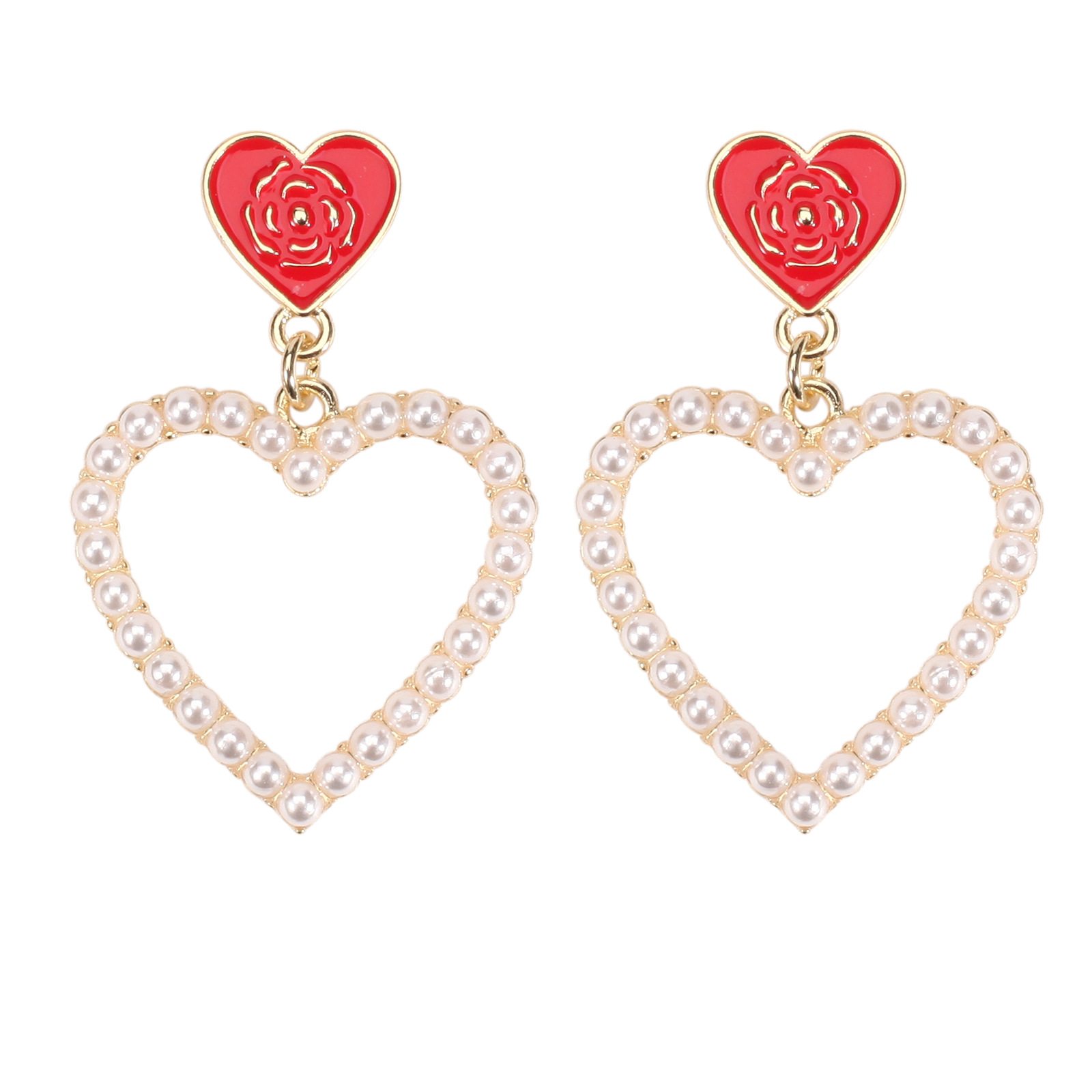 18g Weight Copper Ear Needle Material Rhinestones, Pearl Inlay Material Drop Earrings Classification 1 Pair Quantity Holiday, Daily Occasion Alloy Material Heart Shape Pattern Women's Gender Enamel, Inlay Design IG Style, Sweet Style 1 Pair IG Style Sweet Heart Shape Enamel Inlay Alloy Rhinestones Pearl Drop Earrings 40