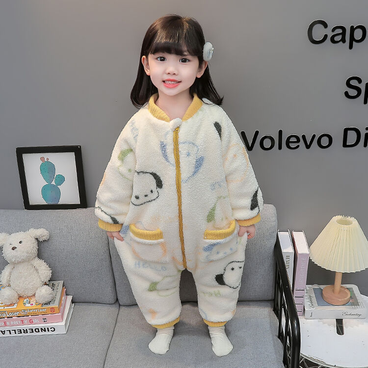 子供の二重の厚い連体パジャマ秋冬の女の子の子供の漫画の保温の家庭服の冬のファスナーは服を登ります。|undefined